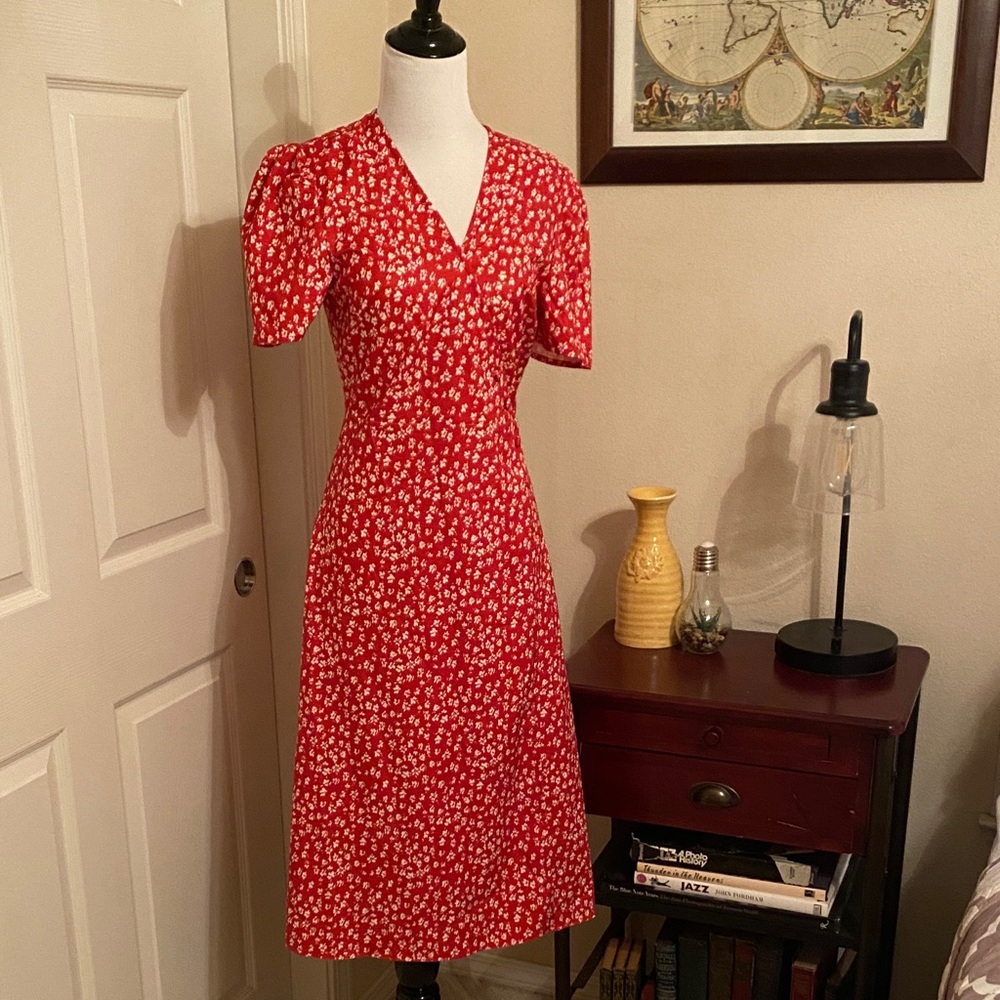 Cider Red and White Floral Midi Dress